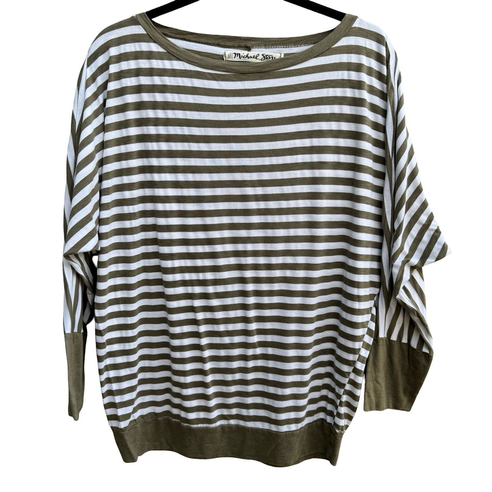 Michael Stars‎ Nautical Coastal Parisian Striped Dolman Sleeve Top Boat Neck OS